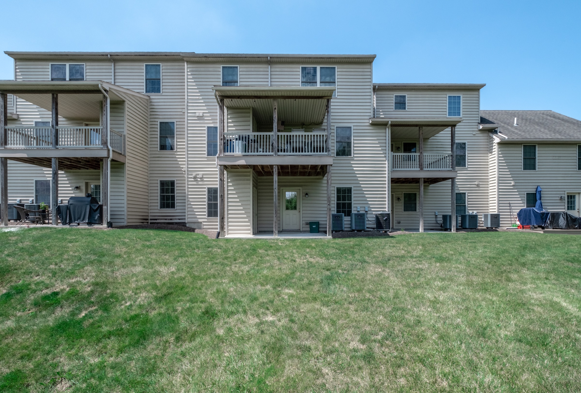 Rear apartment exterior and balconies at Timson Place in Mountville