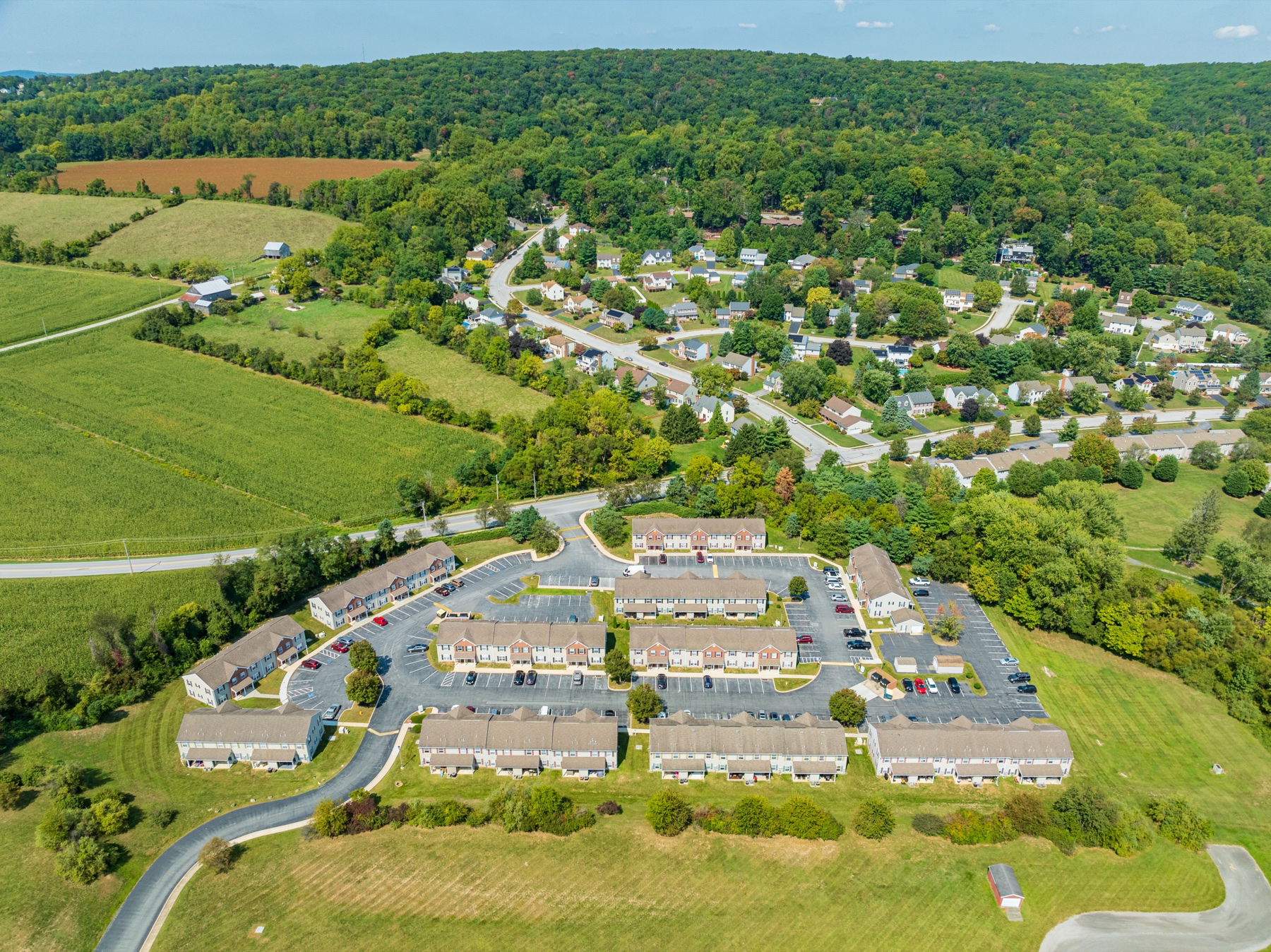 Aerial view of Pleasant Valley Townhomes in York, Pennsylvania