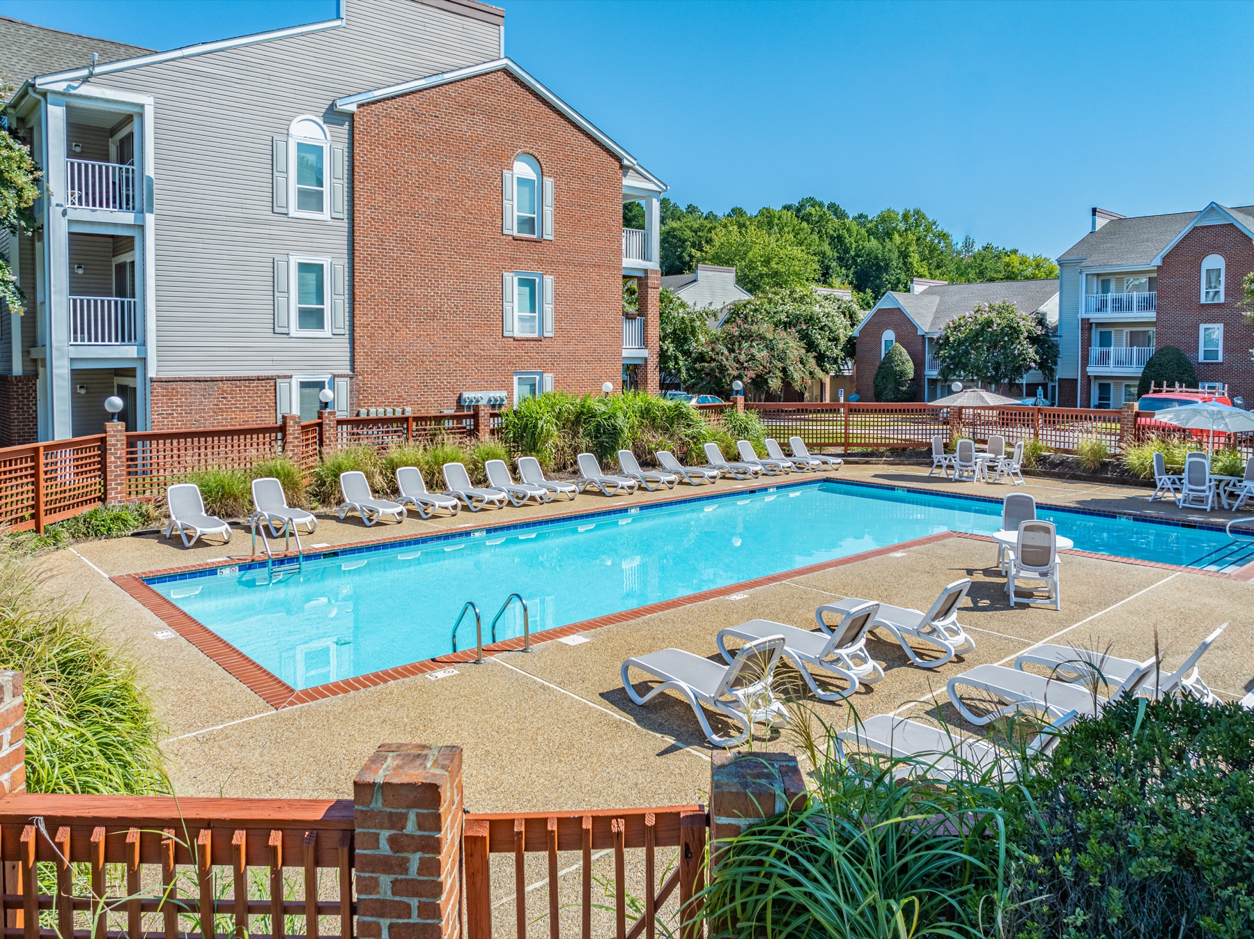 Pool and apartment buildings at The Meadows in Glen Allen, Virginia